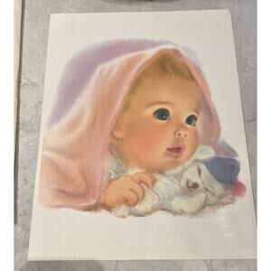 Vintage Print Of A Watercolor Print Paper Mills Baby W Teddy Bear 11"x 14"